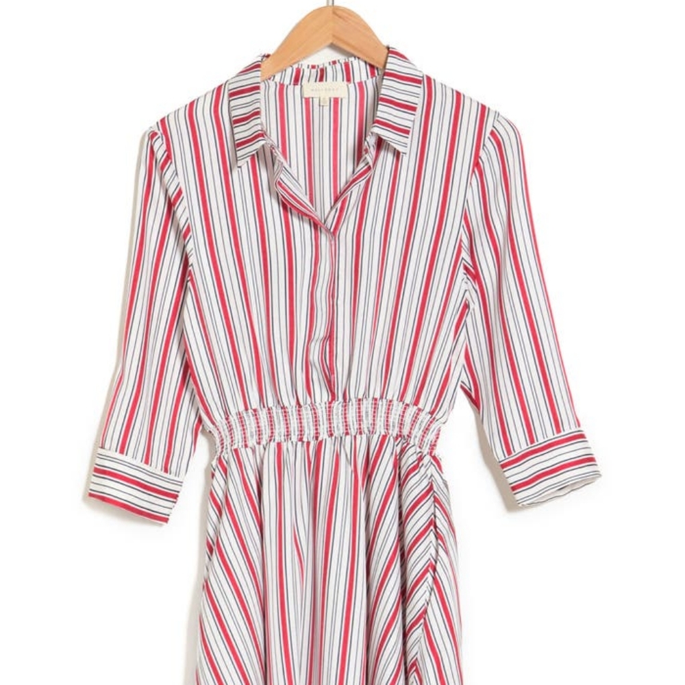 Malloday red and ivory button down dress (Size: M)